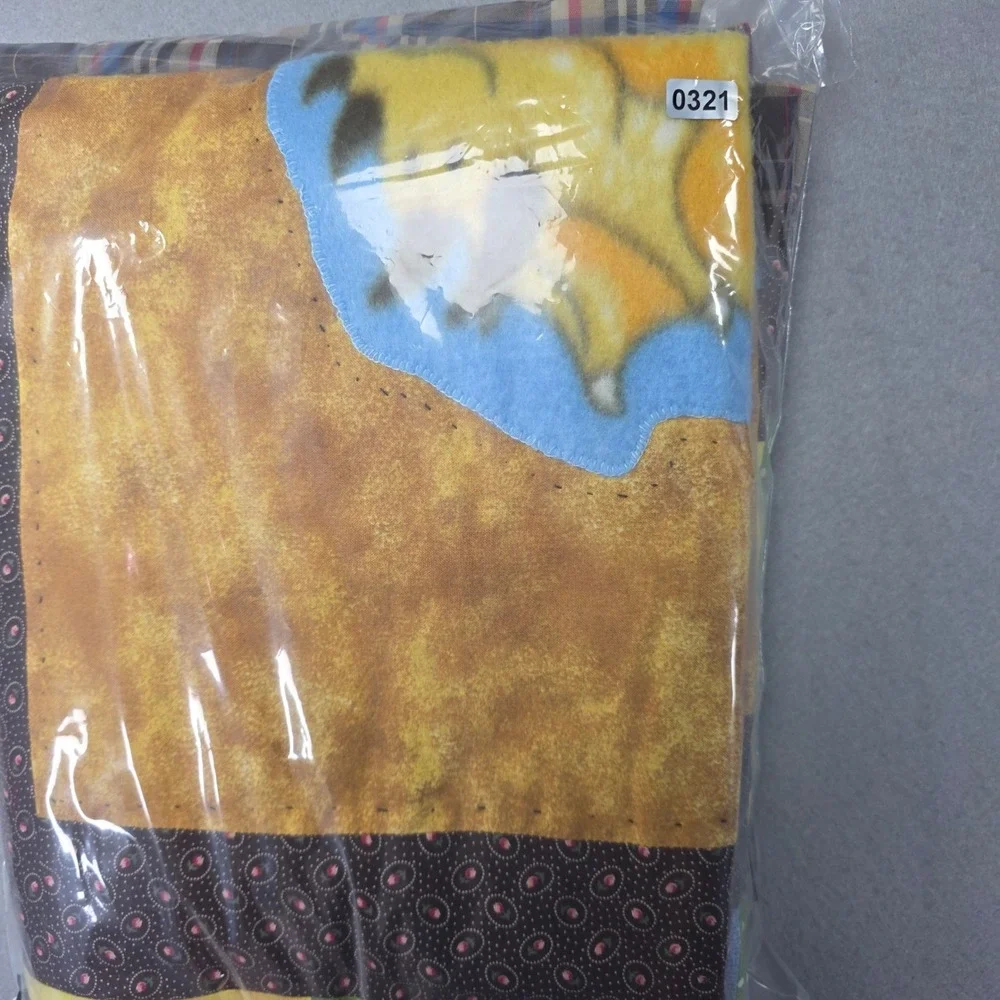 Handmade Triceratops Dinosaur Patchwork Quilt Brown Blue Yellow Plaid 40x50
